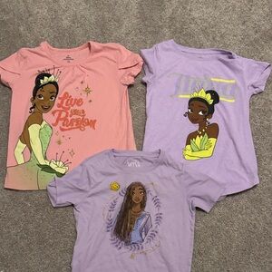 3 Disney Princess T-Shirts girls large Tiana Princess and the Frog Asha Wish